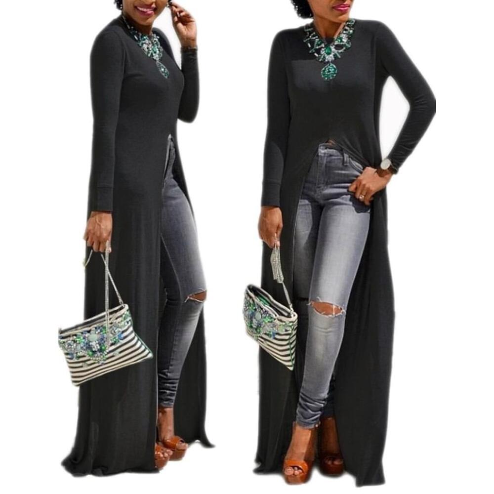 F21 Vintage y2k Slit Tunic Shirt duster cape coastal maxi dress blouse high low